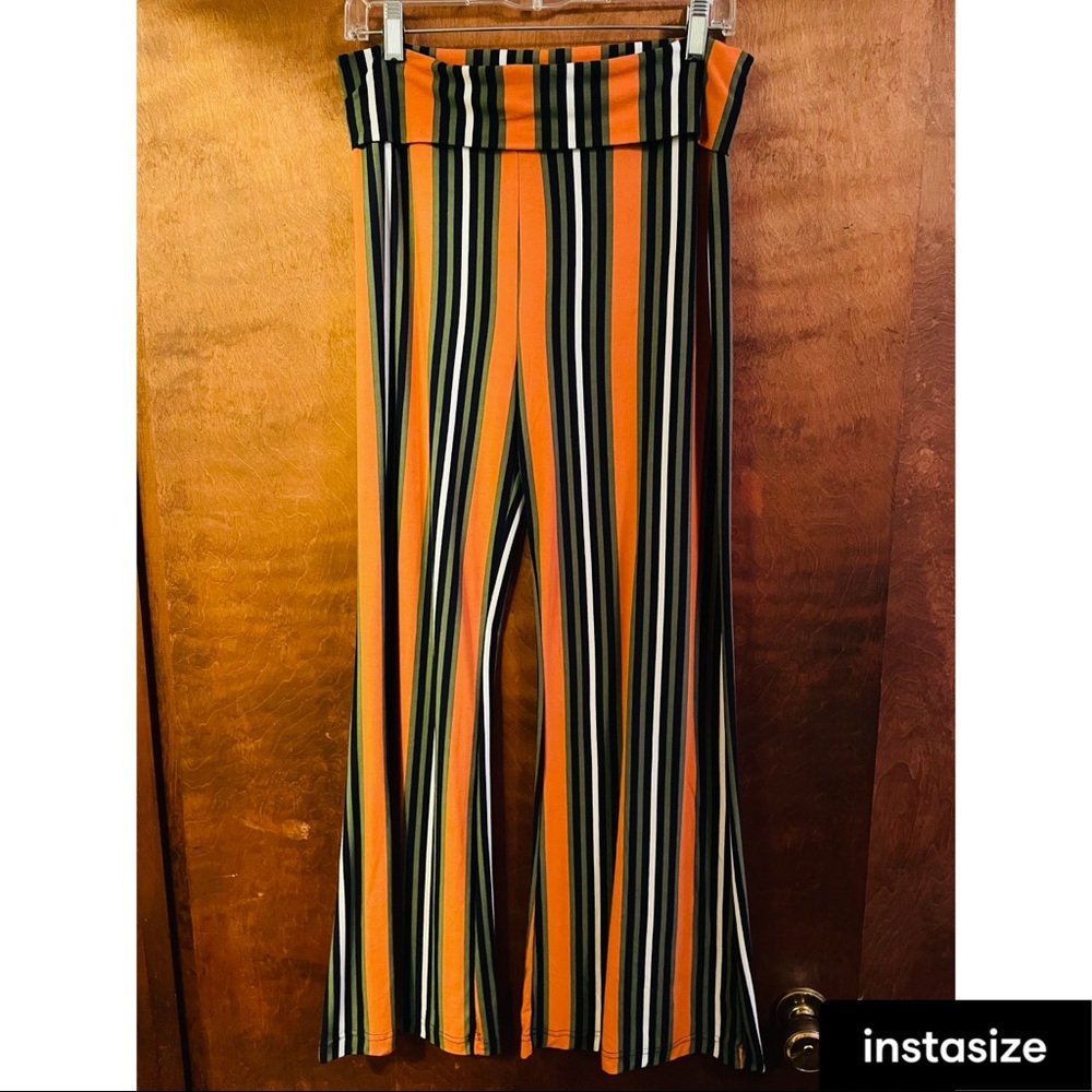 Flared stretch stripped pants
